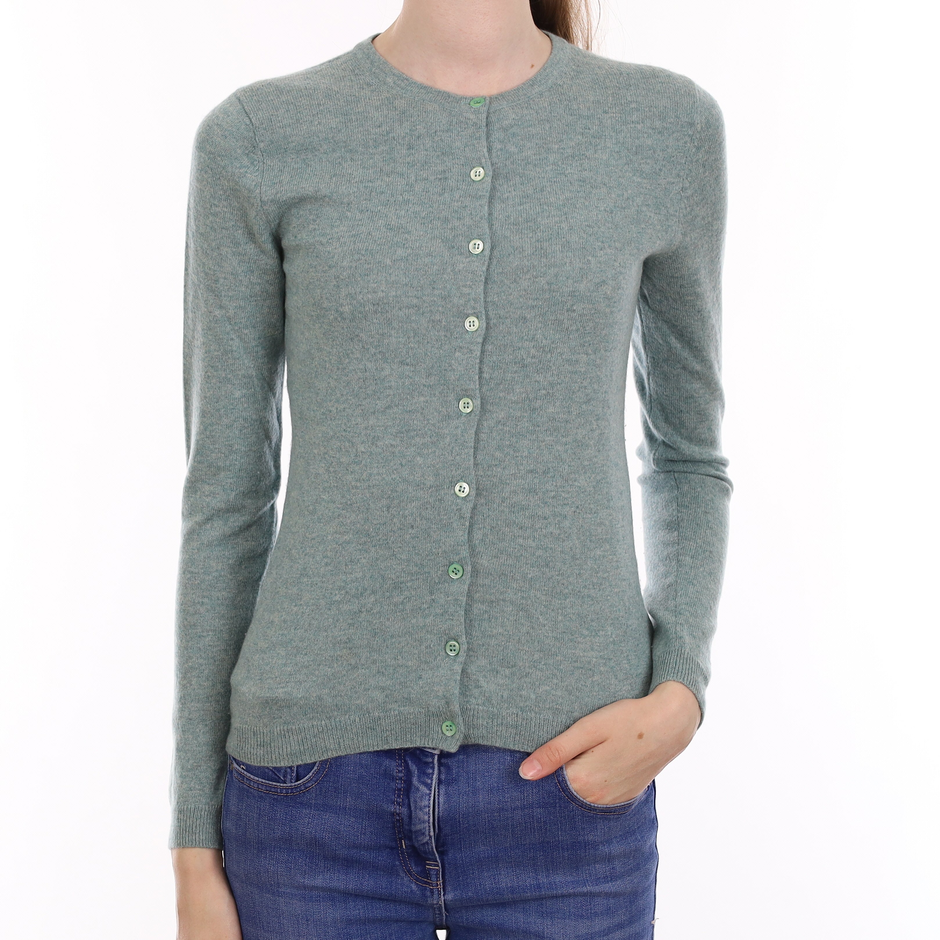 Duck Egg Blue Cashmere Crew Neck Cardigan Extra Small