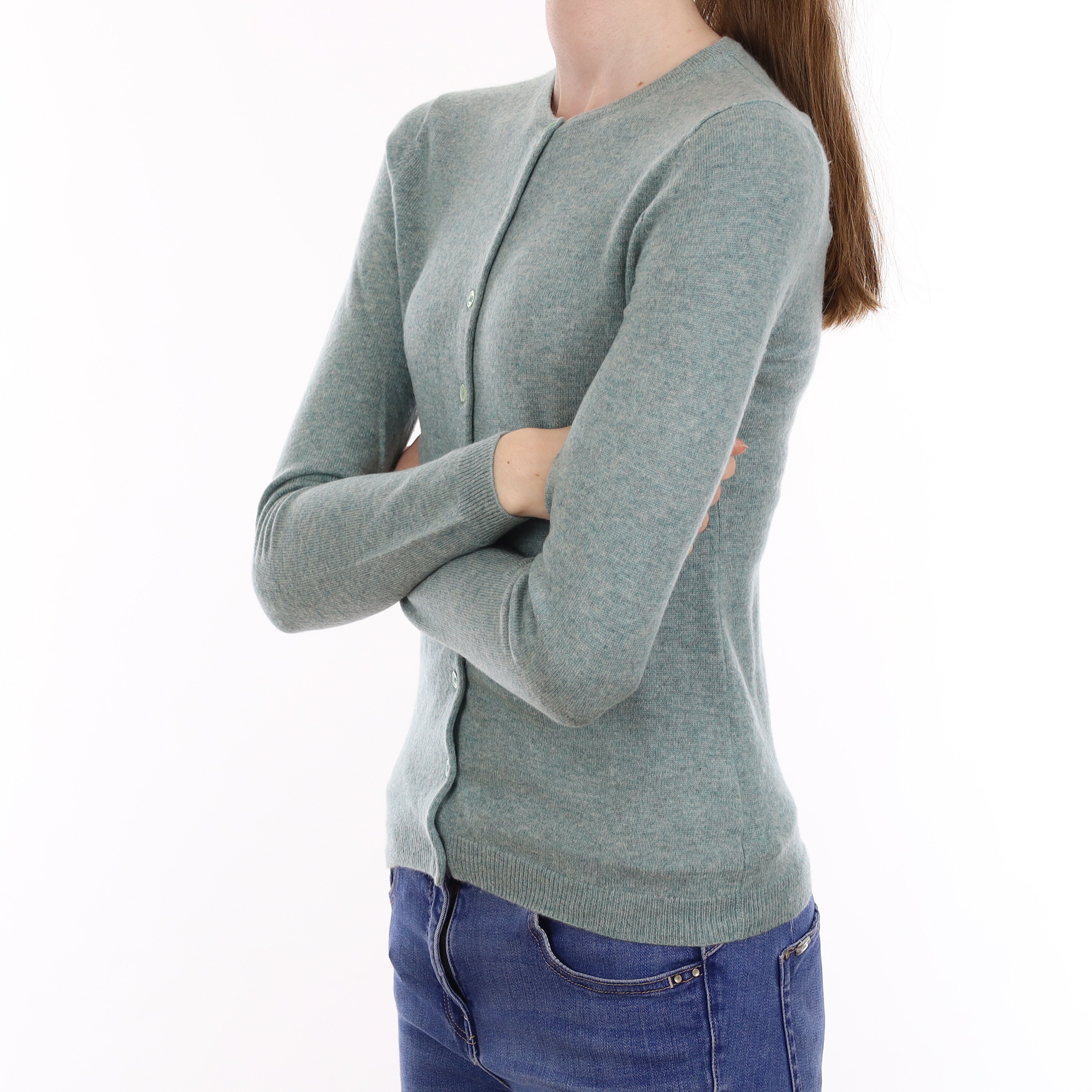 Duck Egg Blue Cashmere Crew Neck Cardigan Extra Small