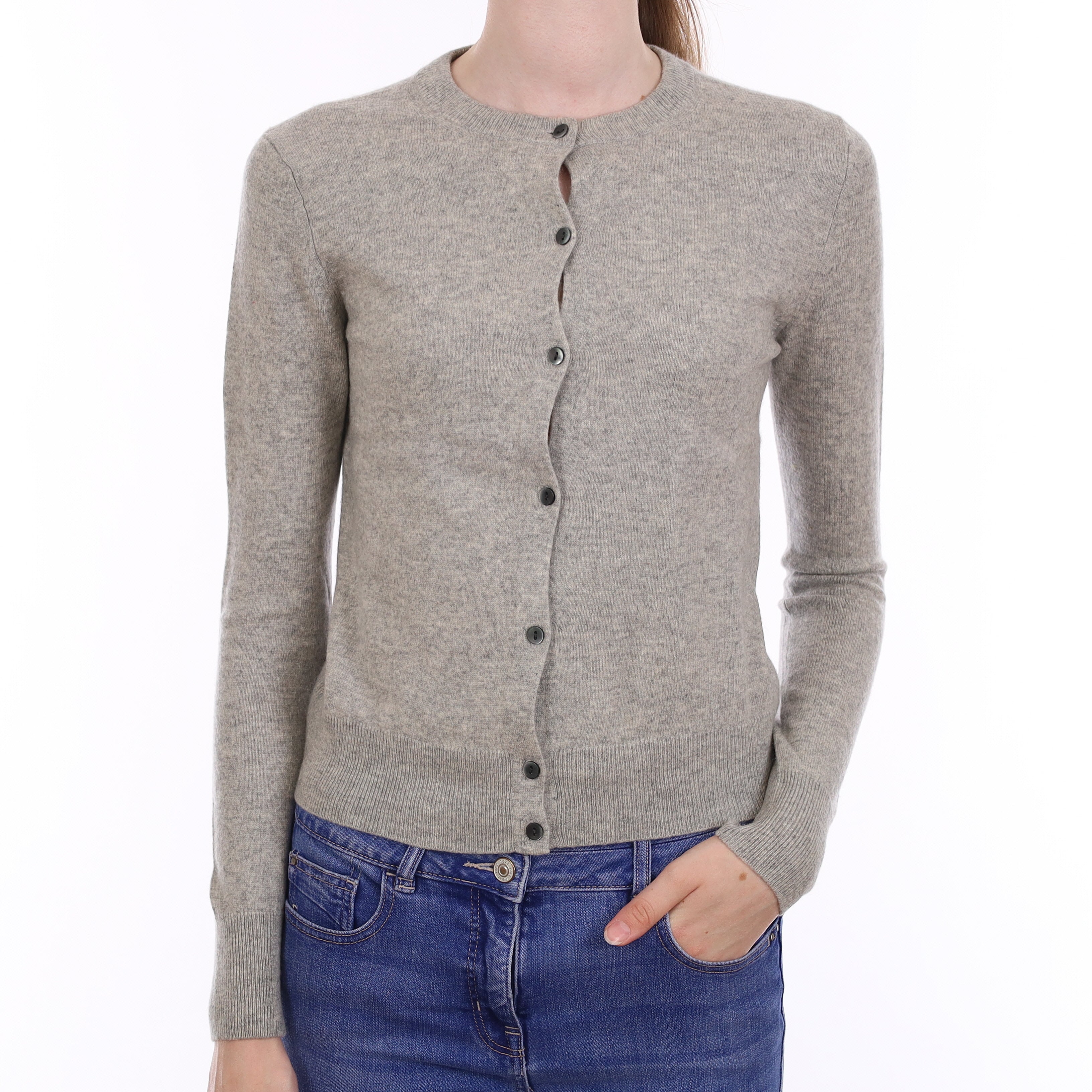 Smoke Grey Cashmere Crew Neck Cardigan Extra Small