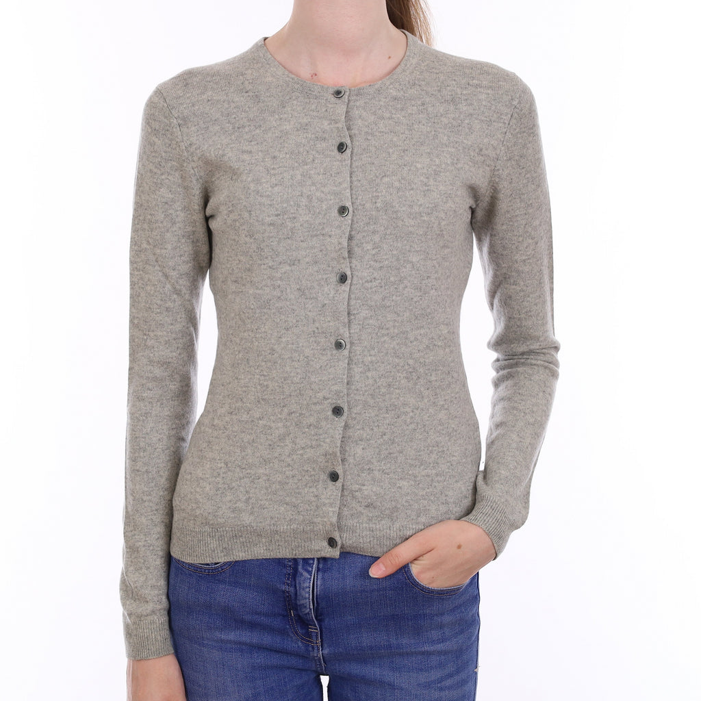 Smoke Grey Cashmere Crew Neck Cardigan Extra Small