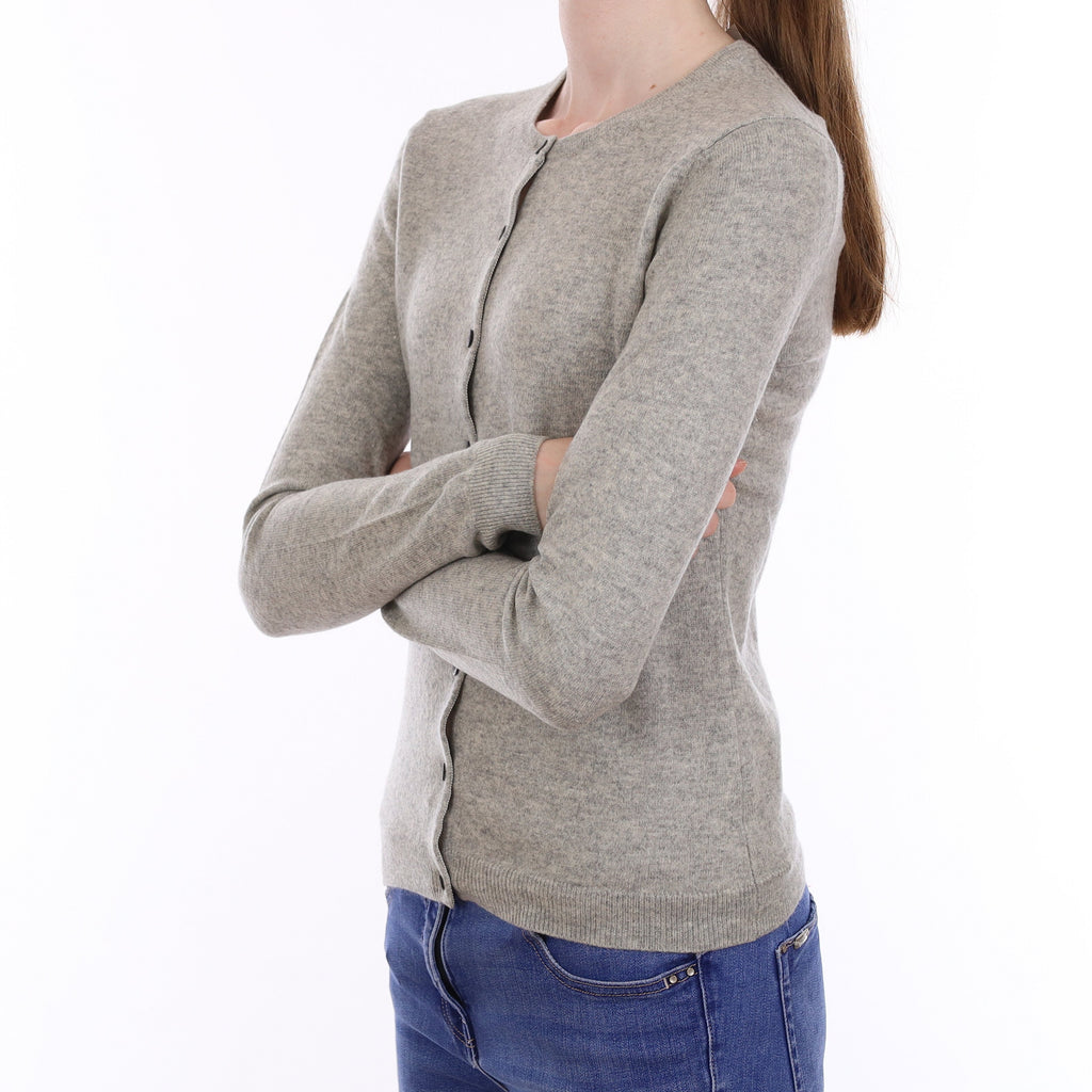 Smoke Grey Cashmere Crew Neck Cardigan Extra Small