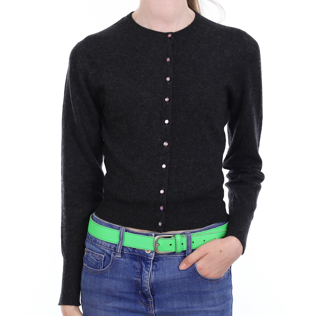 Scottish Charcoal Grey Cashmere Crew Neck Cardigan Extra Small