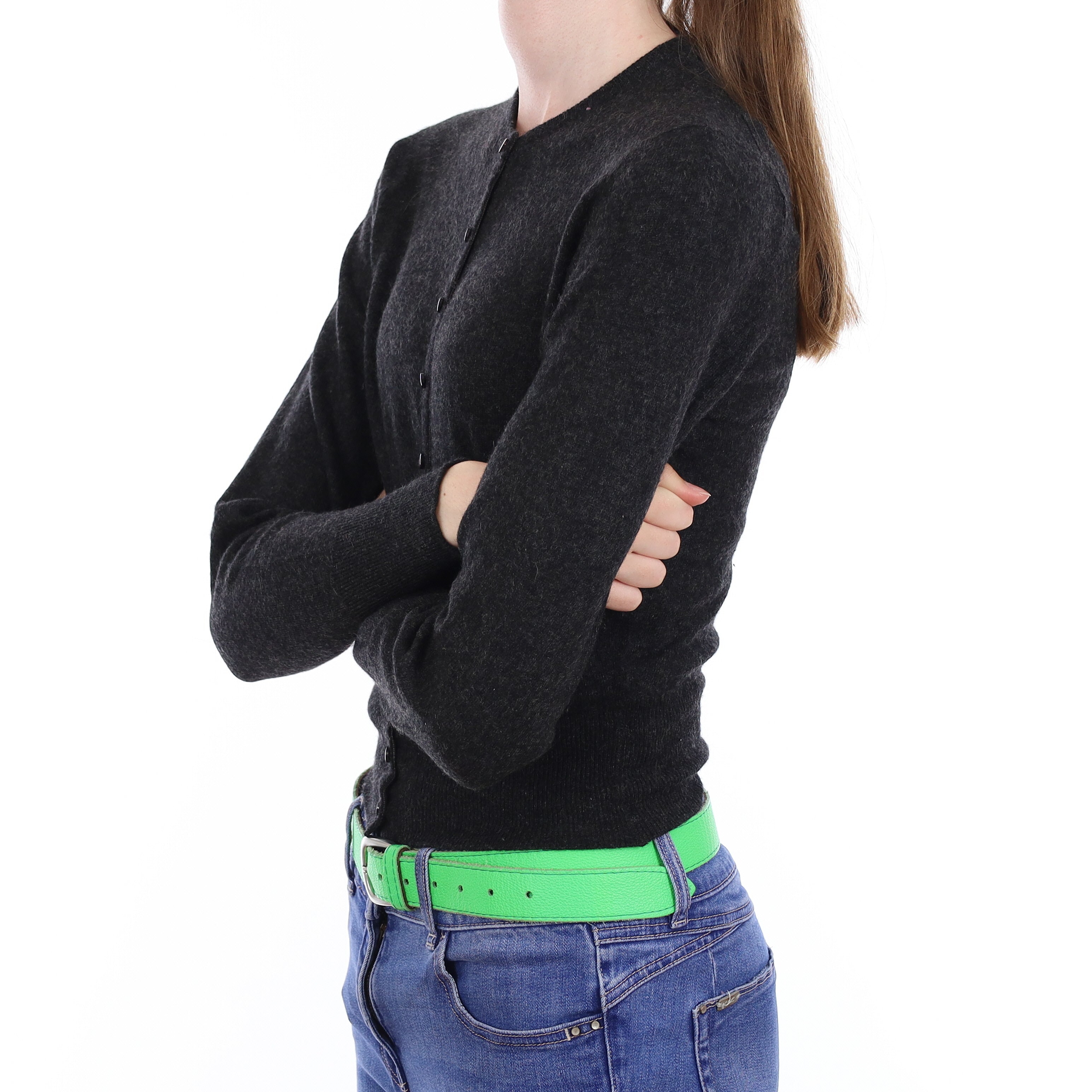 Scottish Charcoal Grey Cashmere Crew Neck Cardigan Extra Small