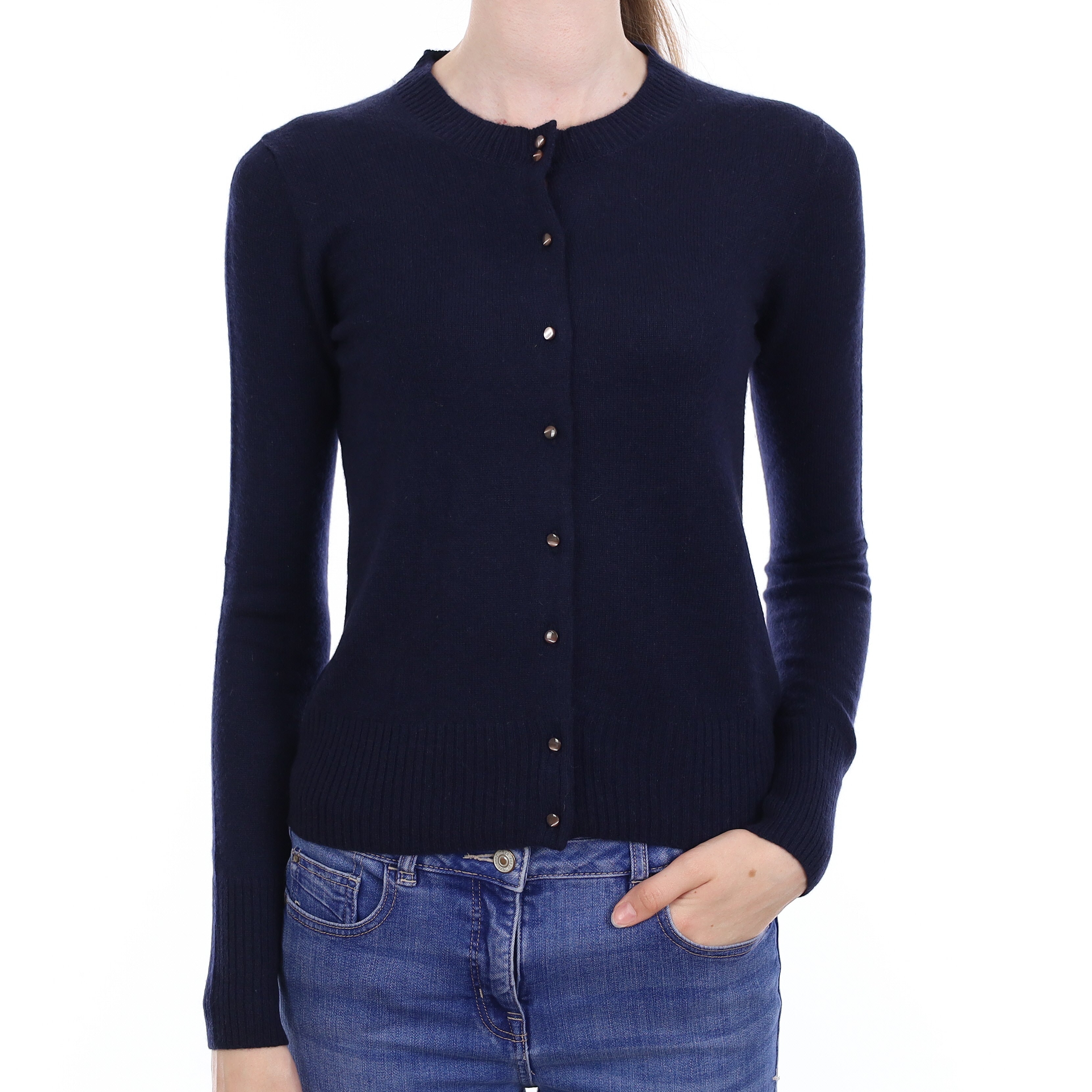 Navy Cashmere Crew Neck Cardigan Extra Small