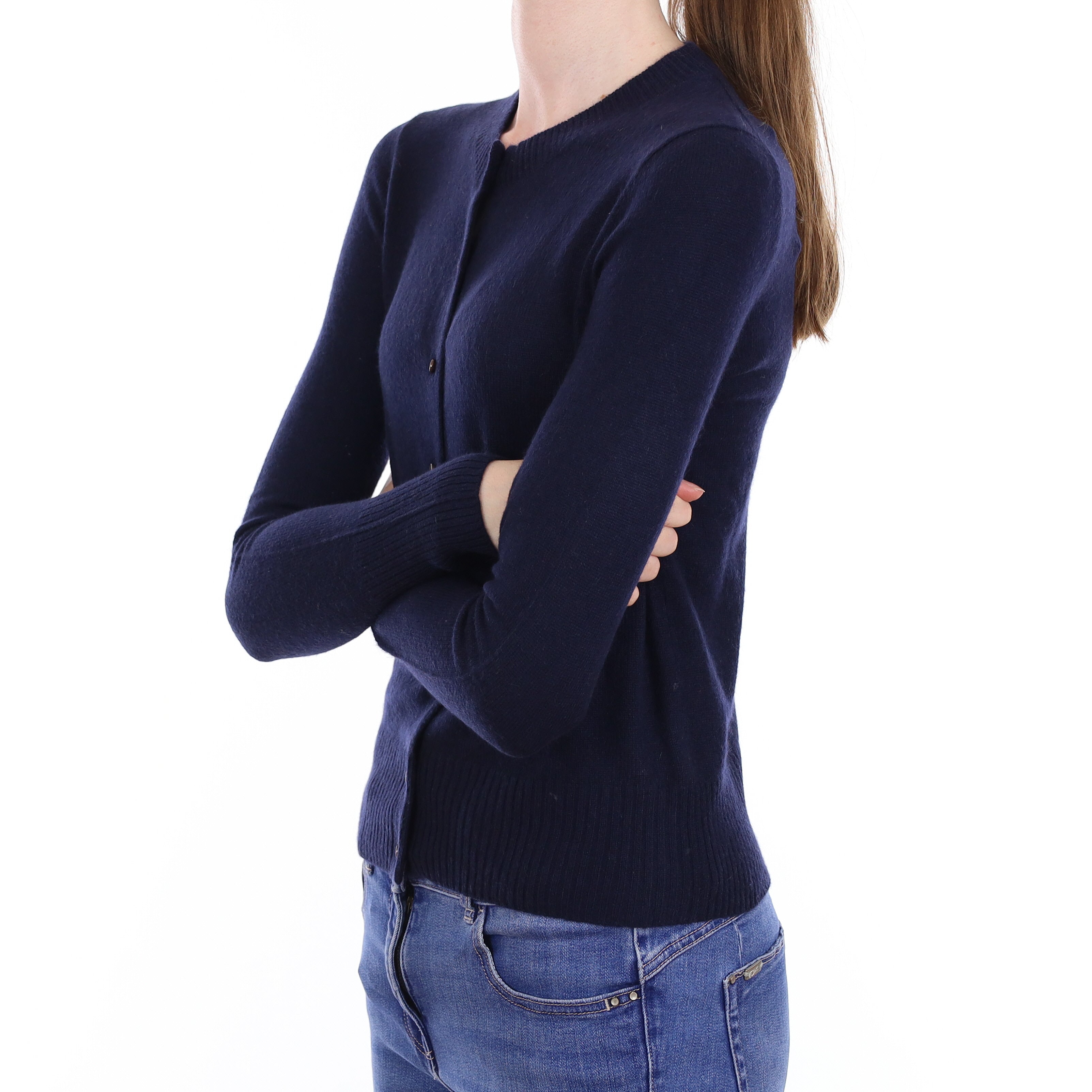 Navy Cashmere Crew Neck Cardigan Extra Small