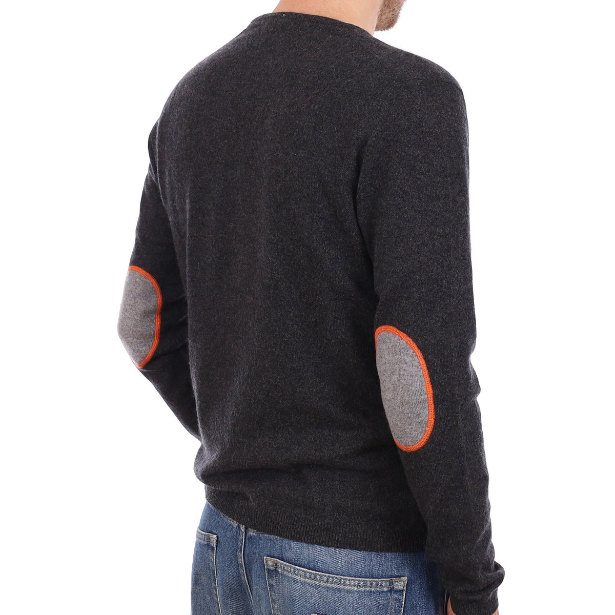 Men's Charcoal Grey Cashmere V Neck Jumper Medium