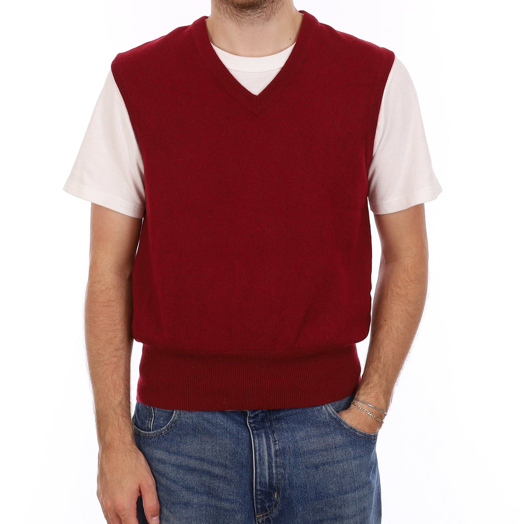 Men's Burgundy Red Cashmere V Neck Tank Top Medium