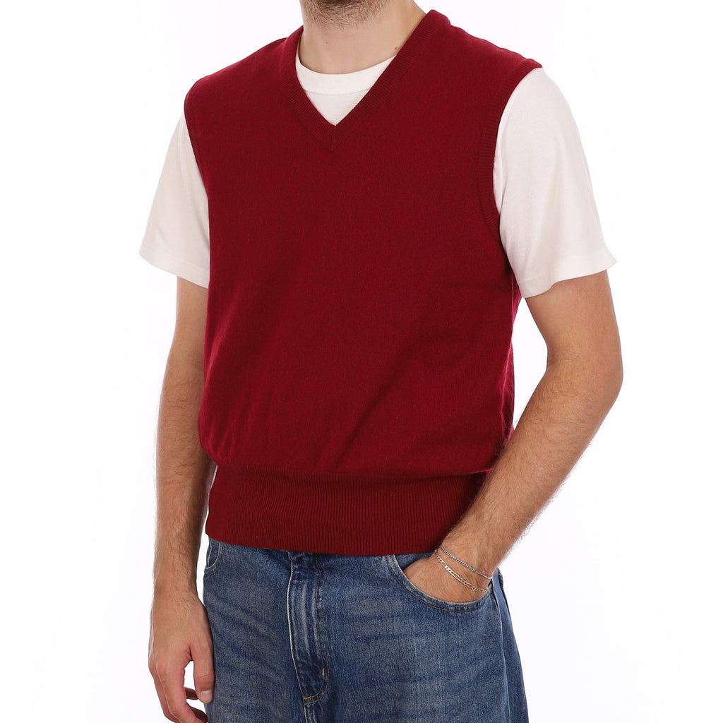 Men's Burgundy Red Cashmere V Neck Tank Top Medium