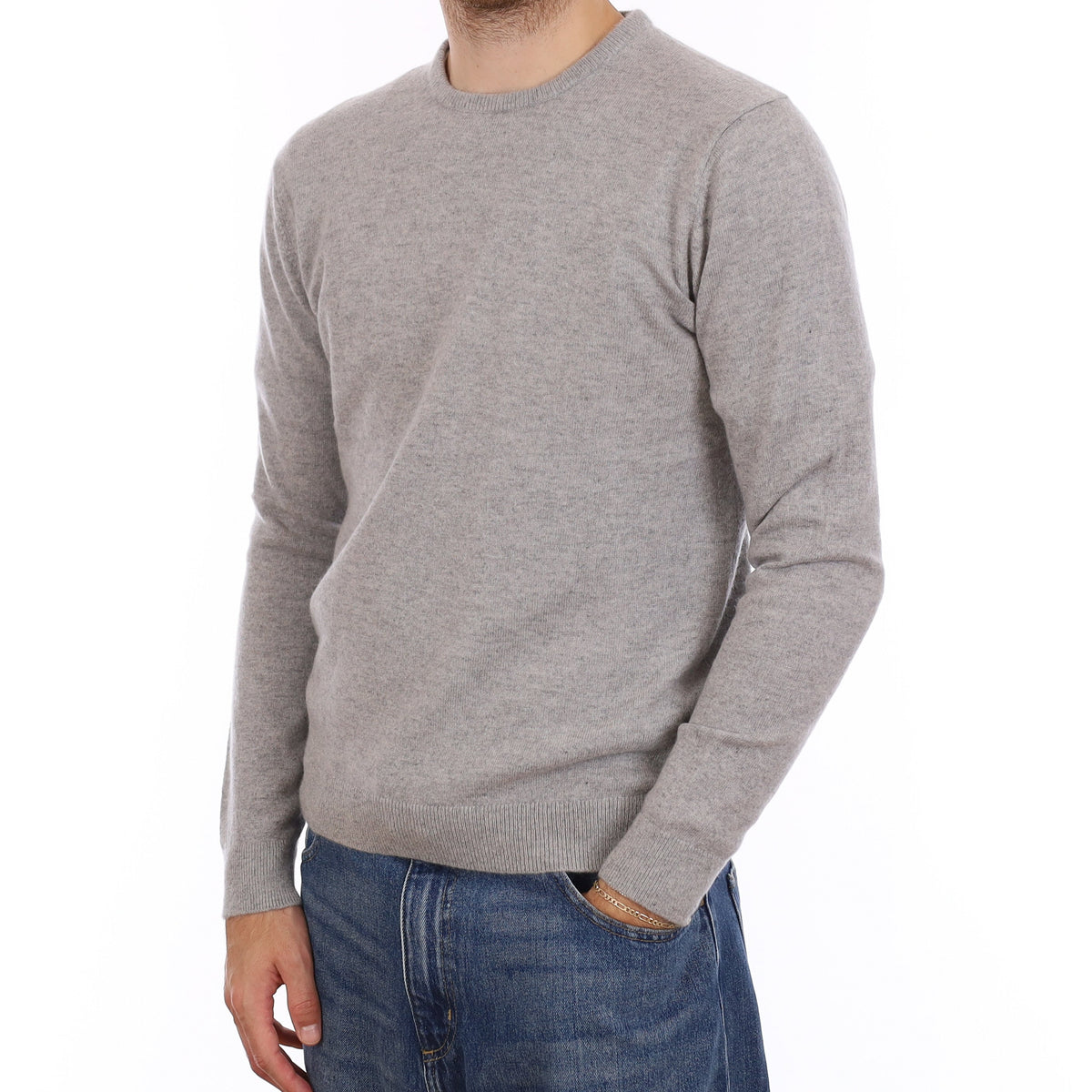 Men's Smoke Grey Cashmere Crew Neck Jumper Medium