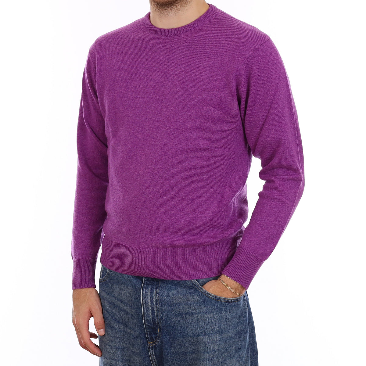 Men's Brand New Scottish Thistle Purple Cashmere Crew Neck Jumper Large