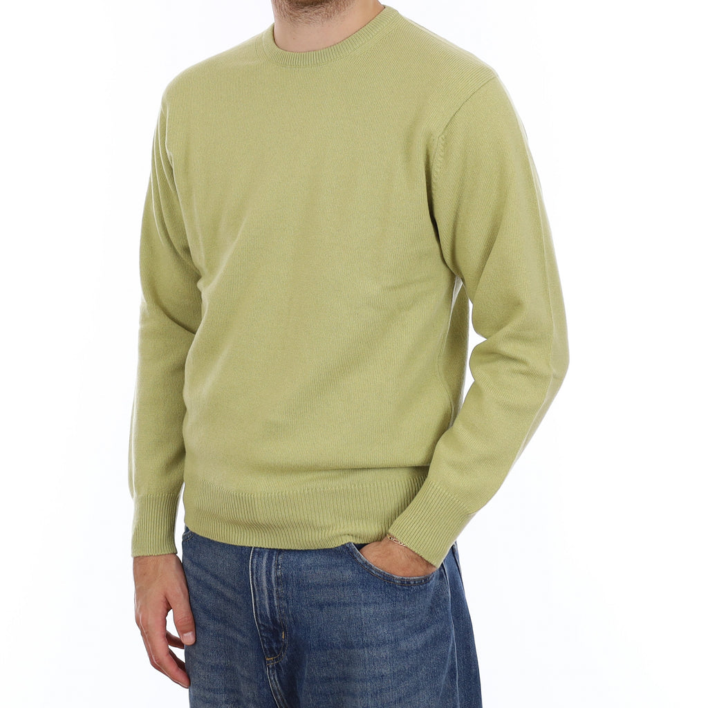 Men's Brand New Scottish Pistachio Green Cashmere Crew Neck Jumper Large