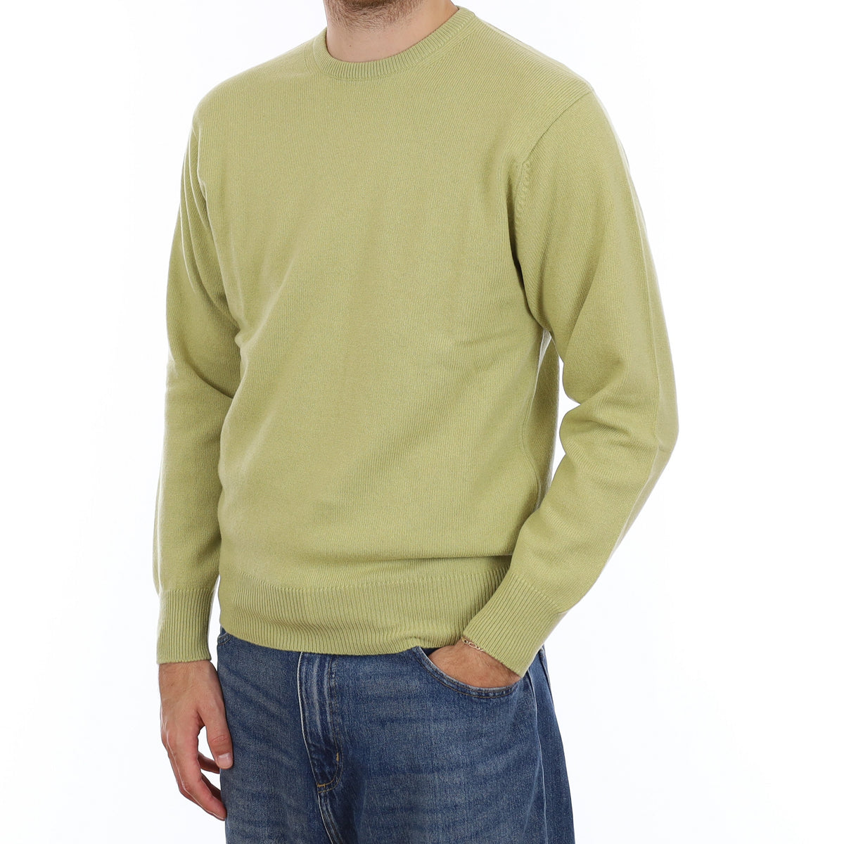 Men's Brand New Scottish Pistachio Green Cashmere Crew Neck Jumper Large