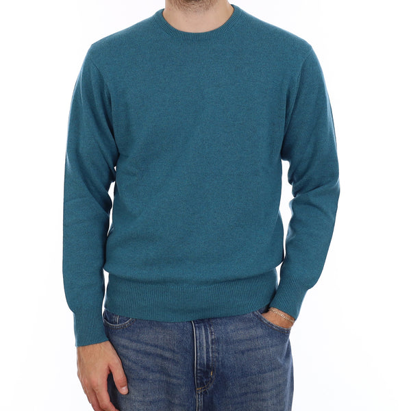 Men's Brand New Scottish Lagoon Blue Cashmere Crew Neck Jumper Small