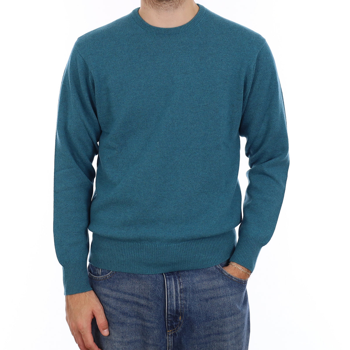Men's Brand New Scottish Lagoon Blue Cashmere Crew Neck Jumper Medium