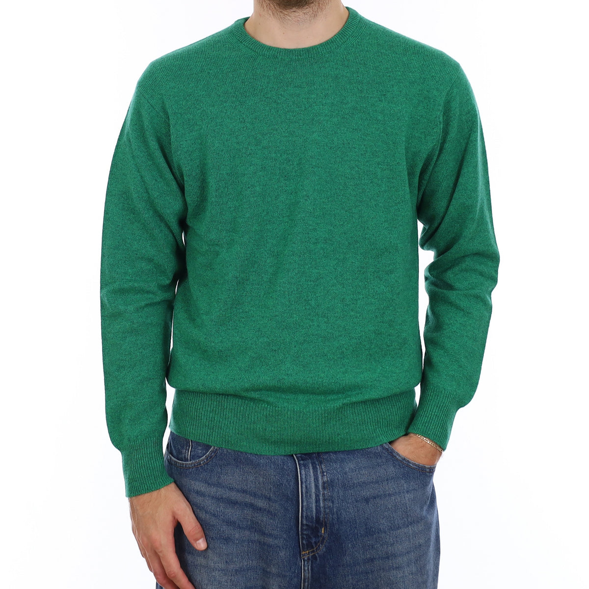 Men's Brand New Scottish Emerald Green Cashmere Crew Neck Jumper Large