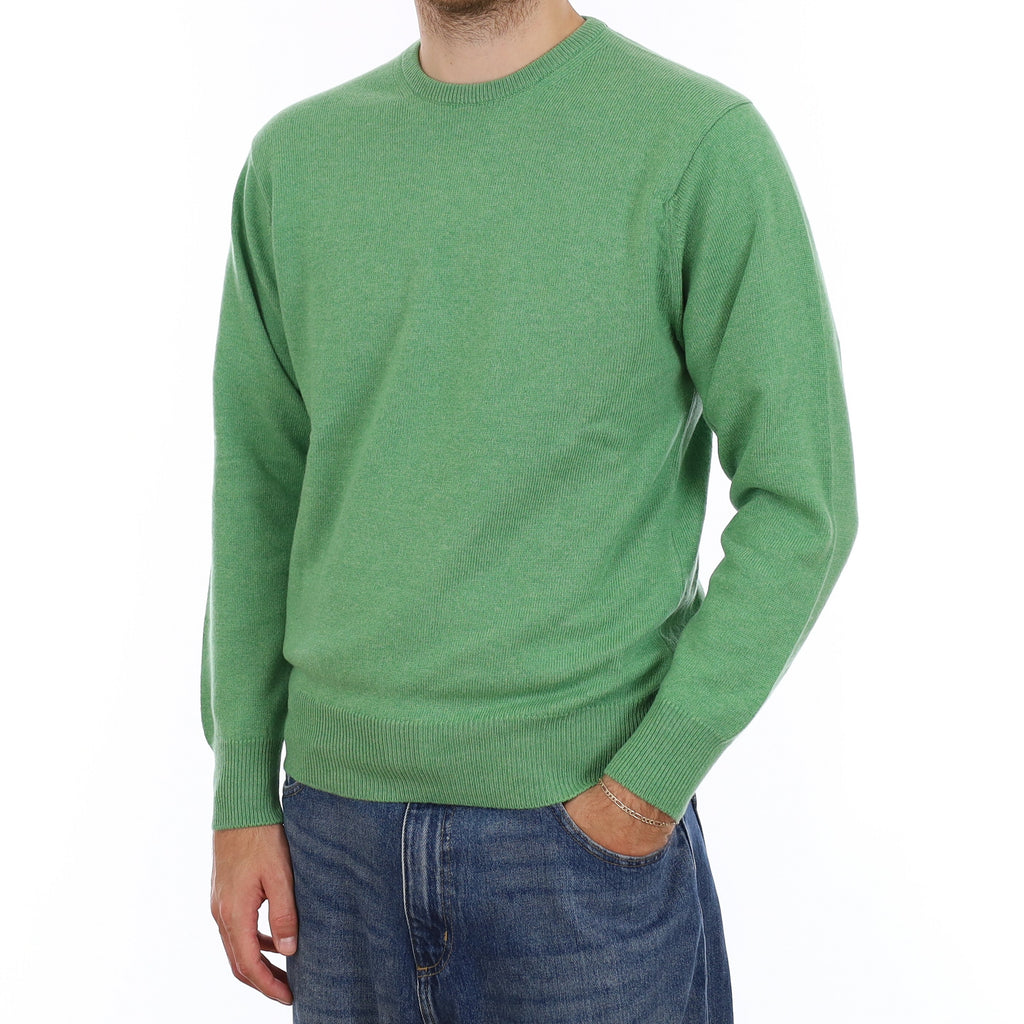 Men's Brand New Scottish Apple Green Cashmere Crew Neck Jumper Medium
