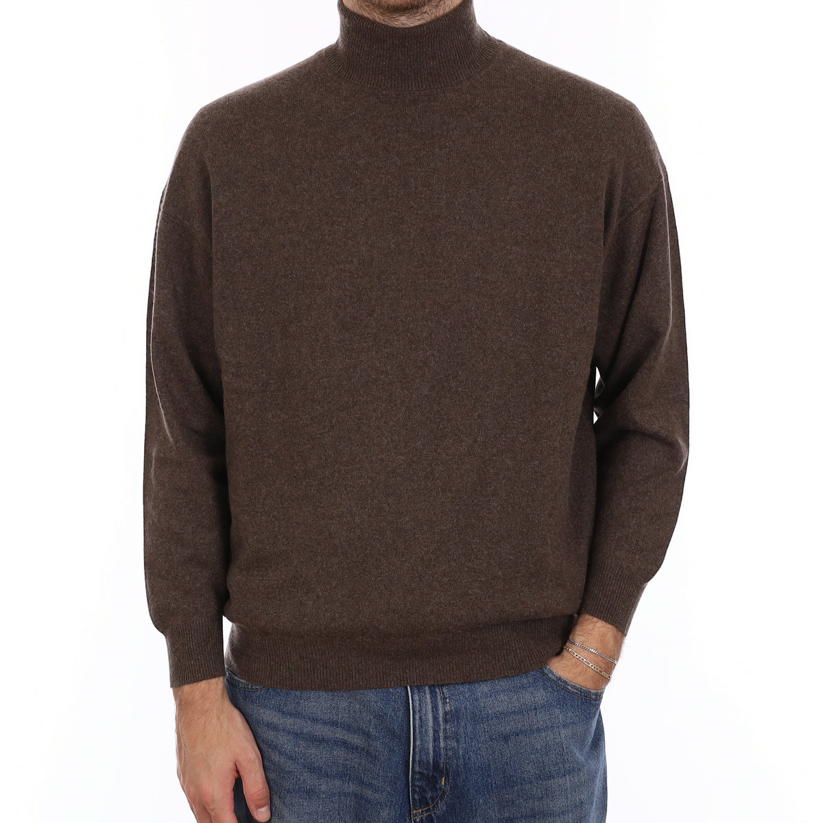 Men's Mole Brown Cashmere Polo Neck Jumper Large