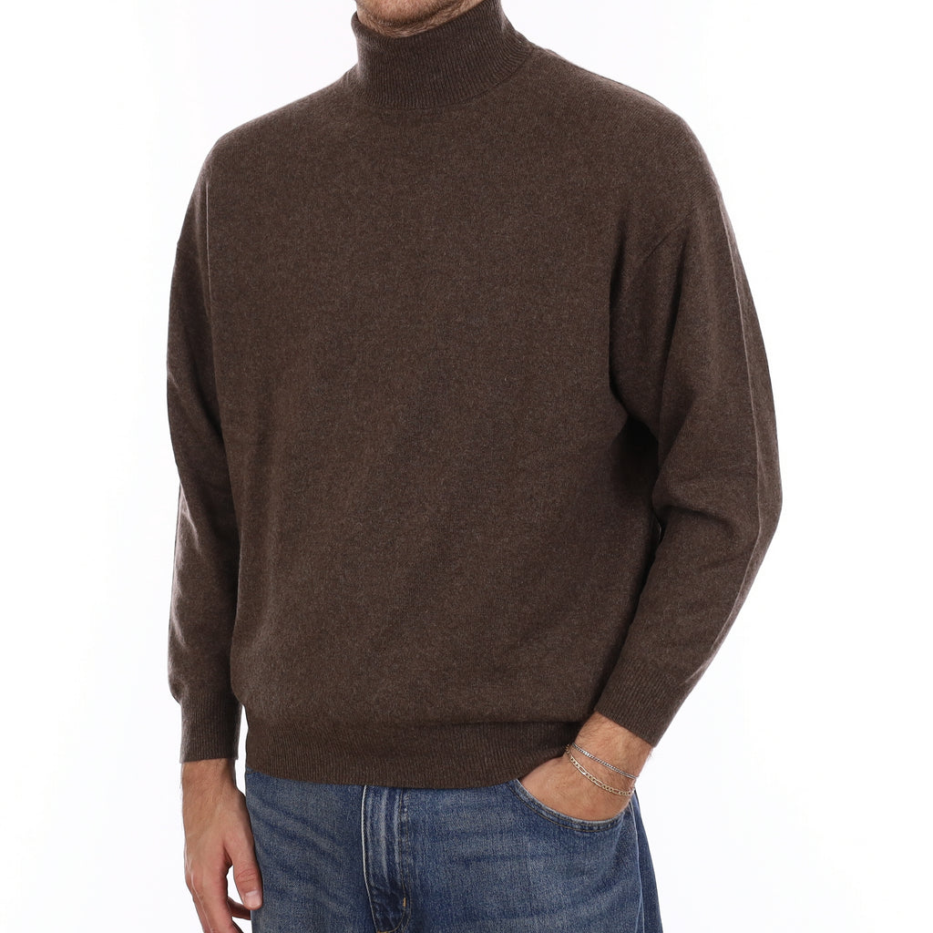 Men's Mole Brown Cashmere Polo Neck Jumper Large