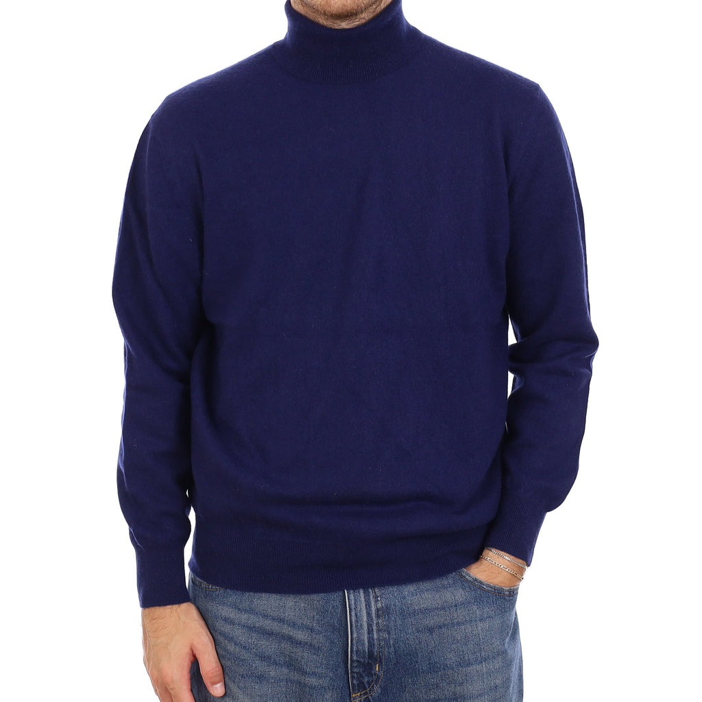 Men's Deep Admiral Blue Cashmere Polo Neck Jumper Large