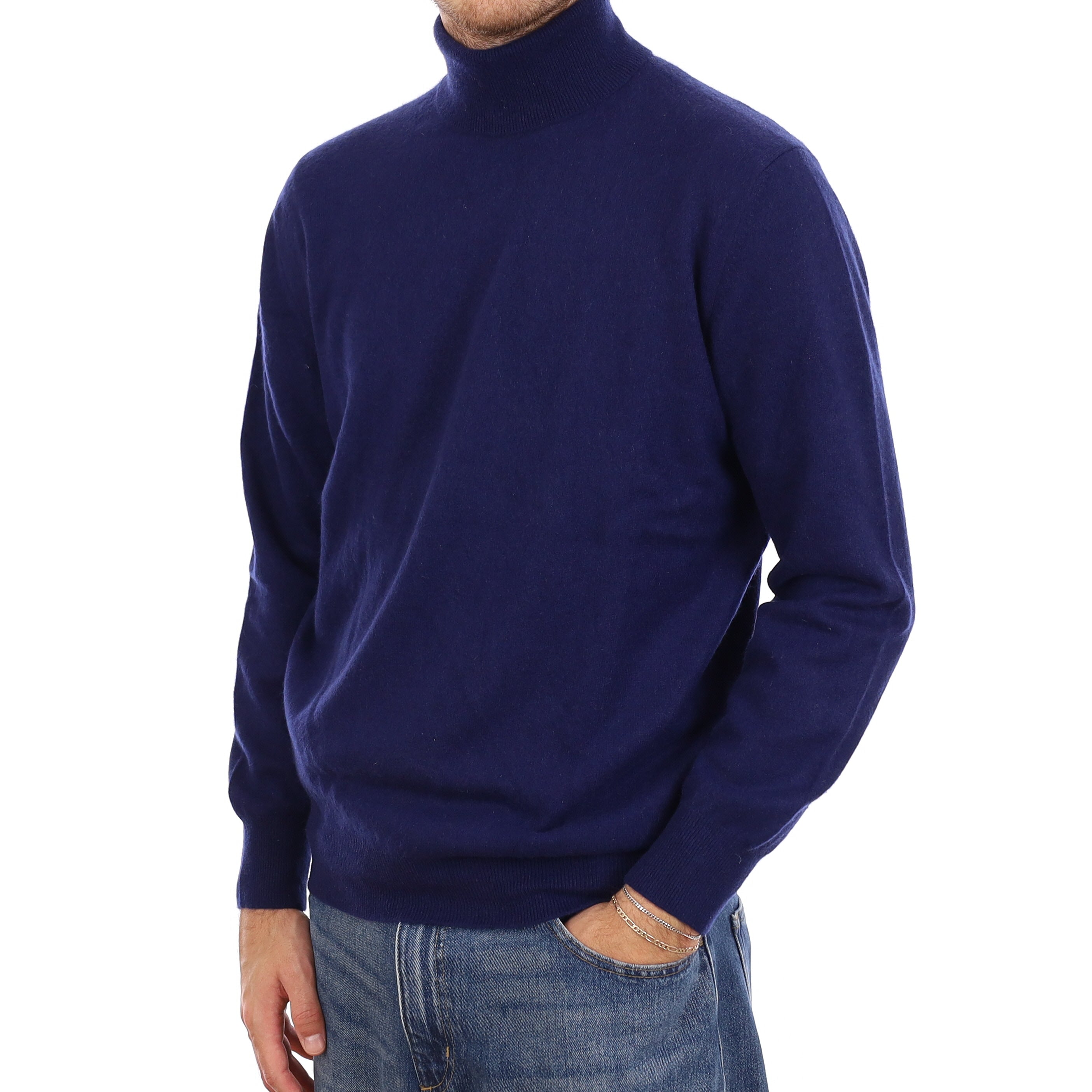 Men's Deep Admiral Blue Cashmere Polo Neck Jumper Large