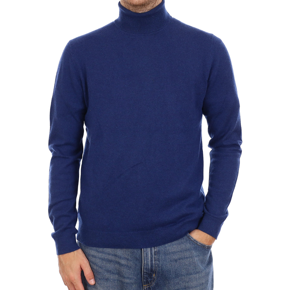 Men's Admiral Blue Cashmere Polo Neck Jumper Large