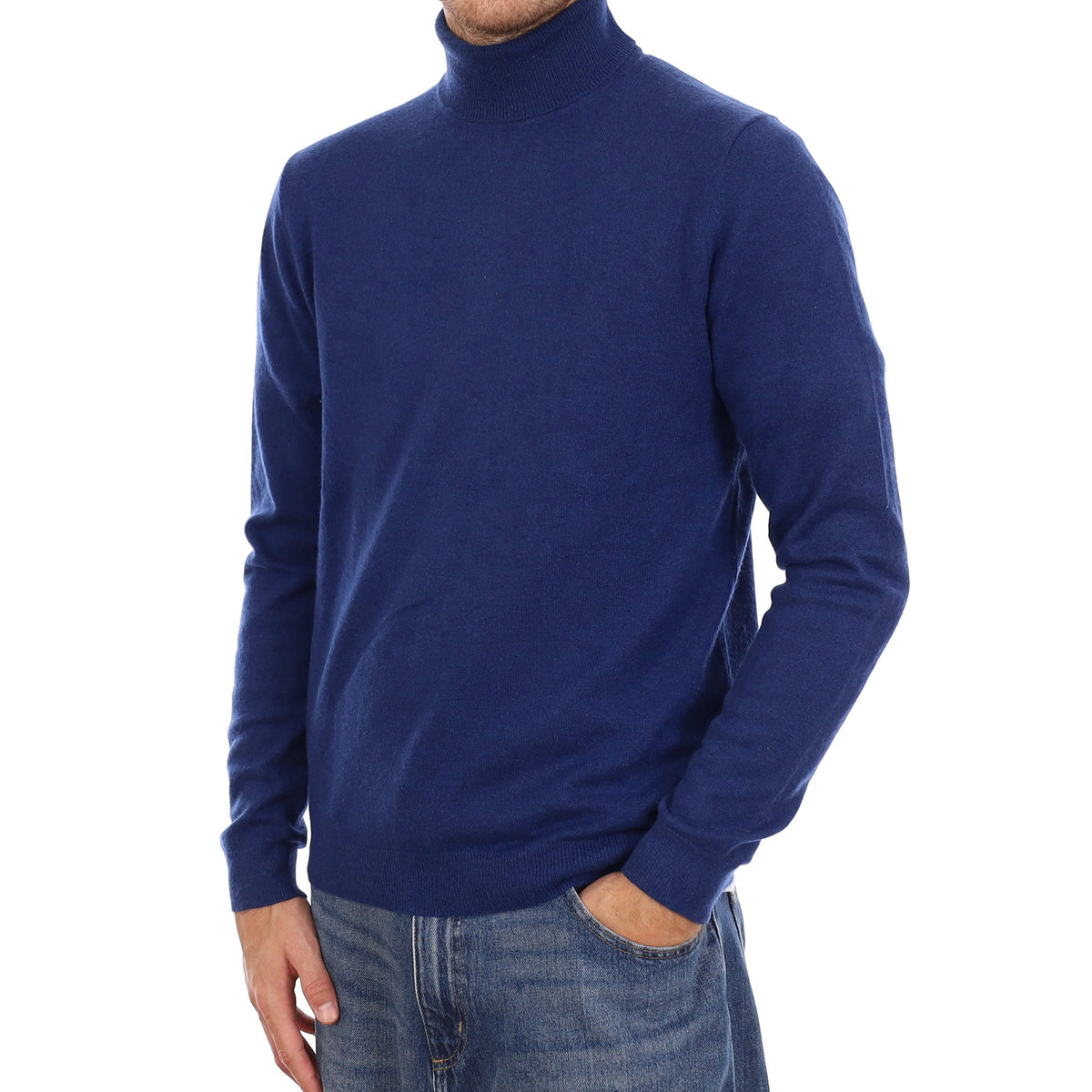 Men's Admiral Blue Cashmere Polo Neck Jumper Large