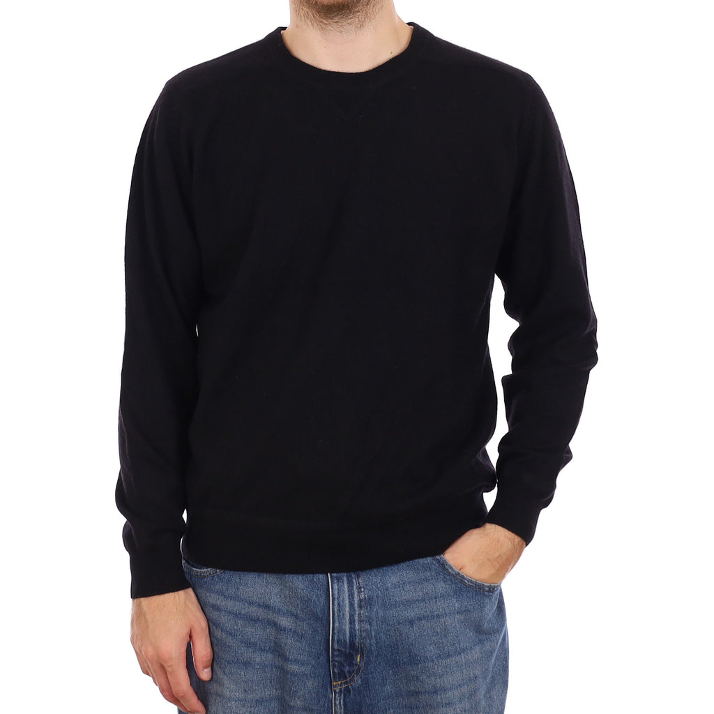 Men's Black Cashmere Crew Neck Jumper Large