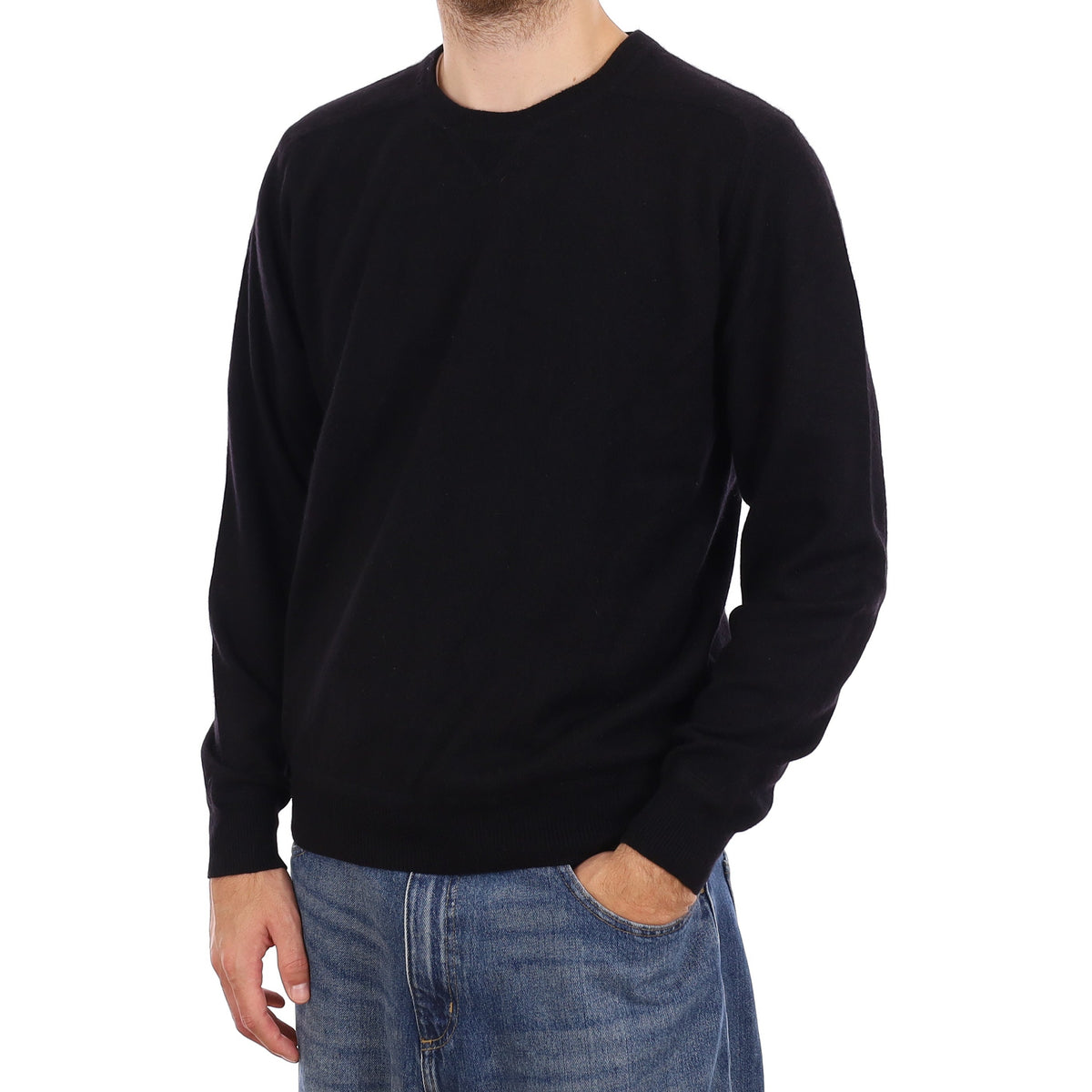 Men's Black Cashmere Crew Neck Jumper Large