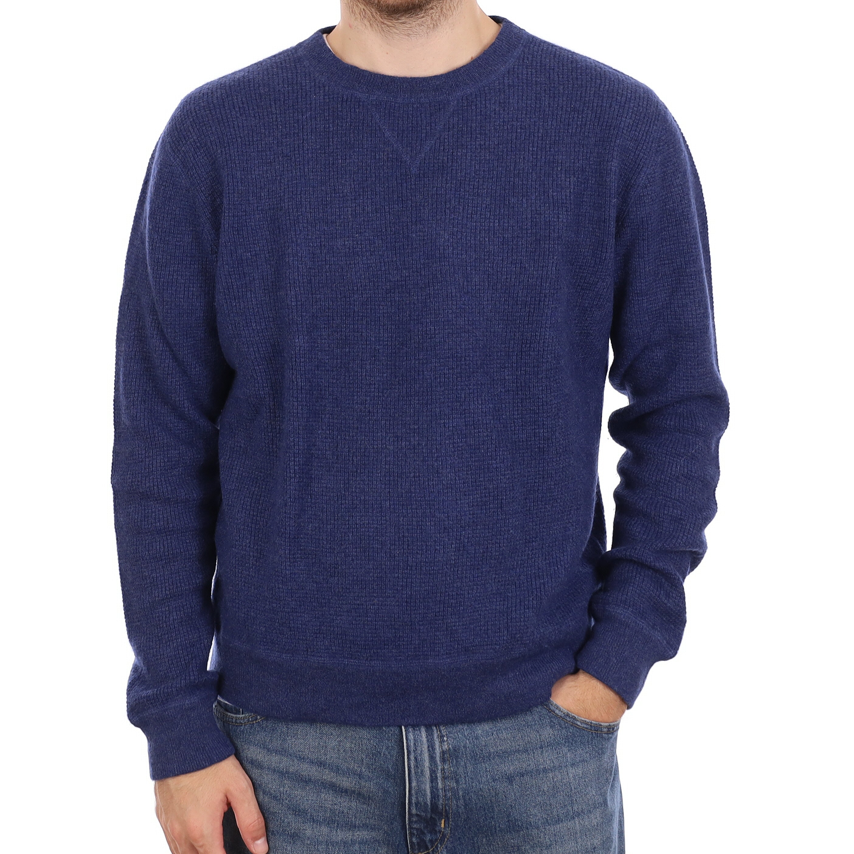 Men's Admiral Blue Heavy Knit Cashmere Crew Neck Jumper Large