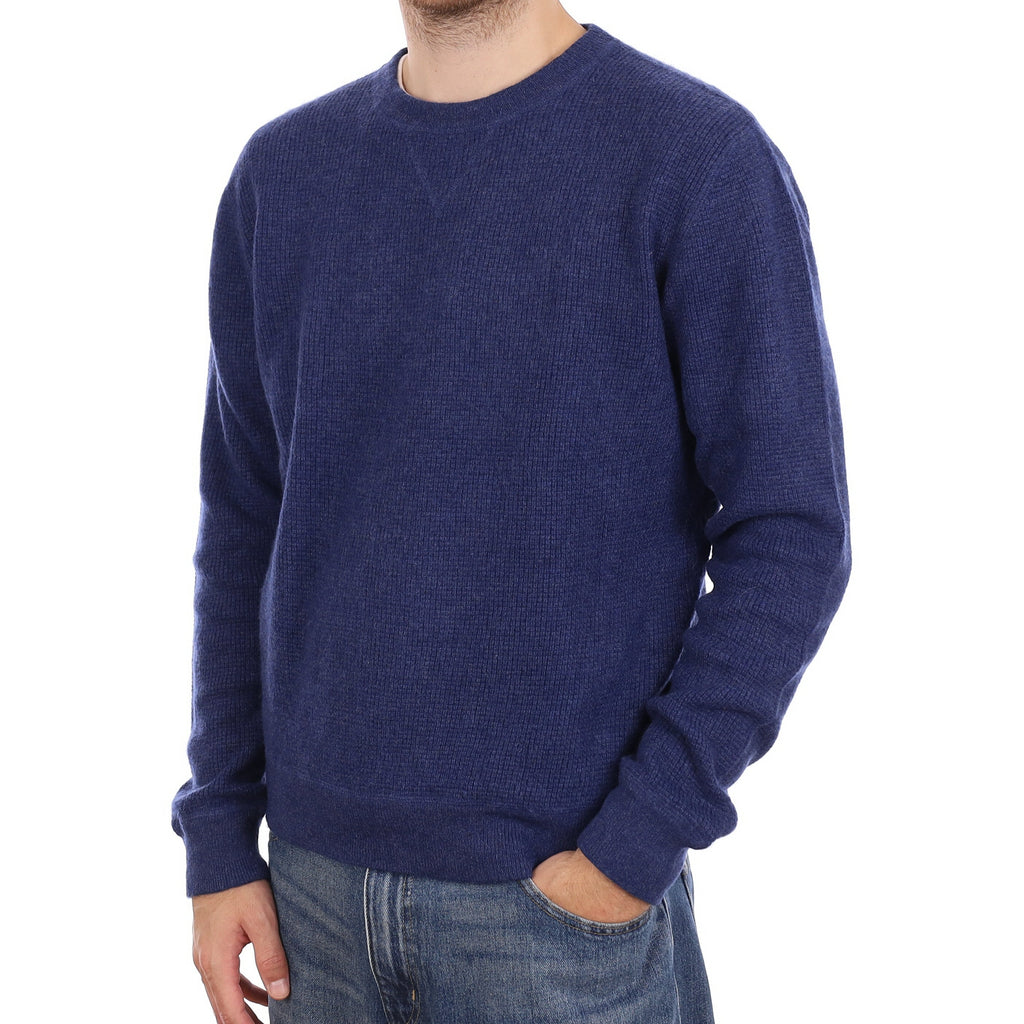 Men's Admiral Blue Heavy Knit Cashmere Crew Neck Jumper Large