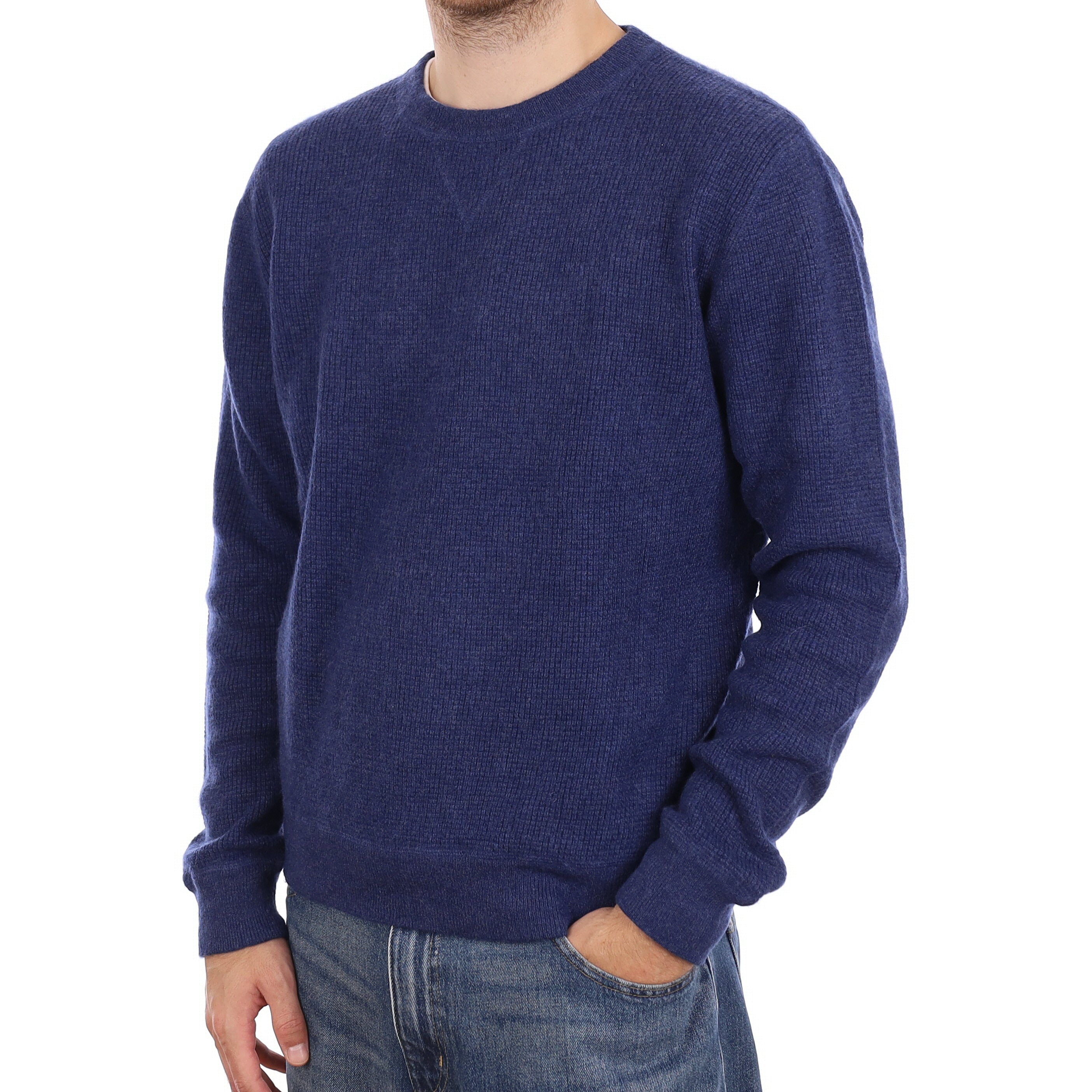 Men's Admiral Blue Heavy Knit Cashmere Crew Neck Jumper Large