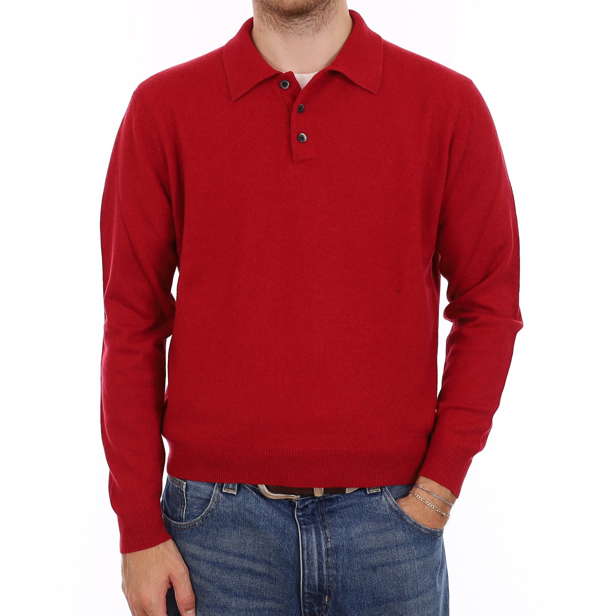 Men's Cherry Red Cashmere V Neck Jumper Large