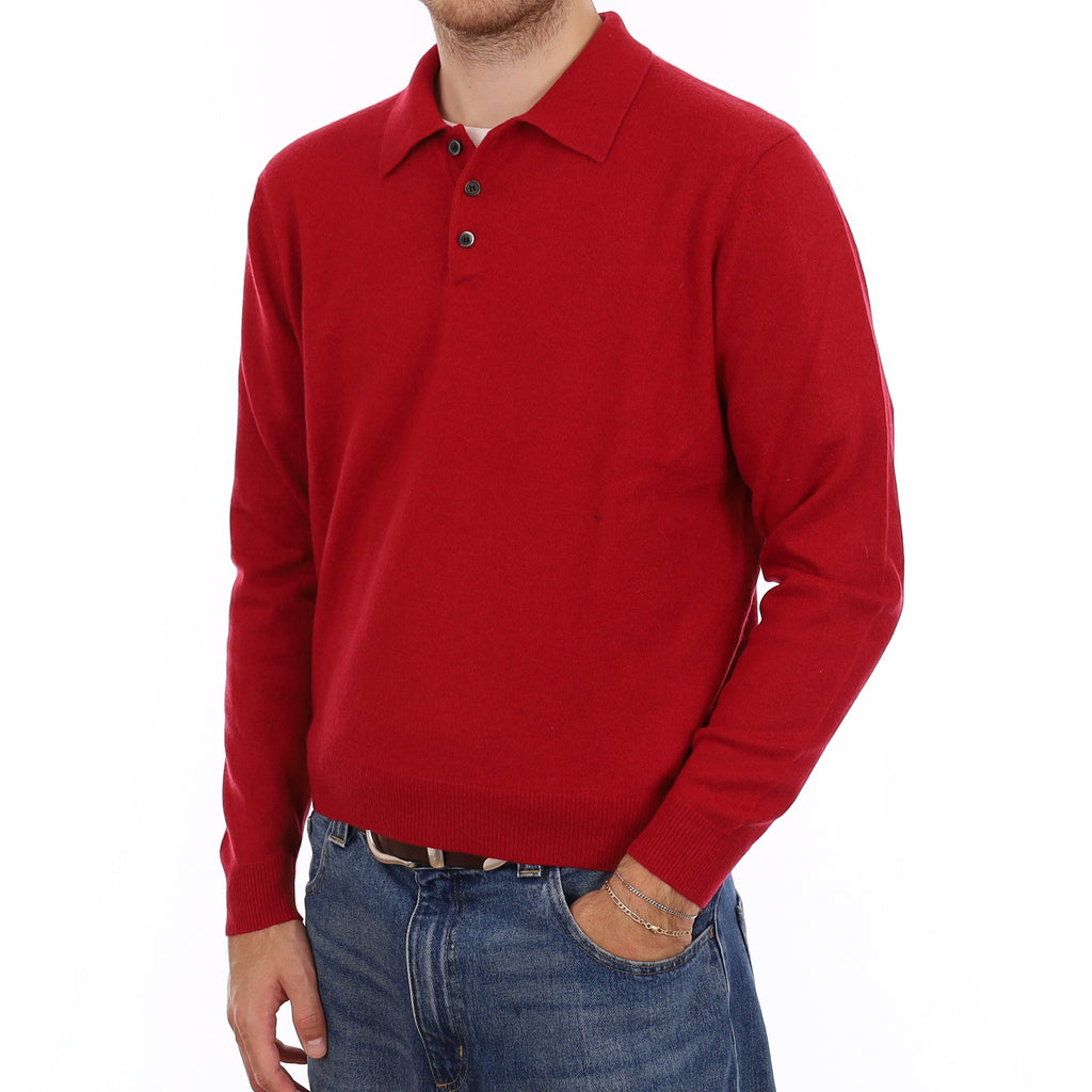 Men's Cherry Red Cashmere V Neck Jumper Large