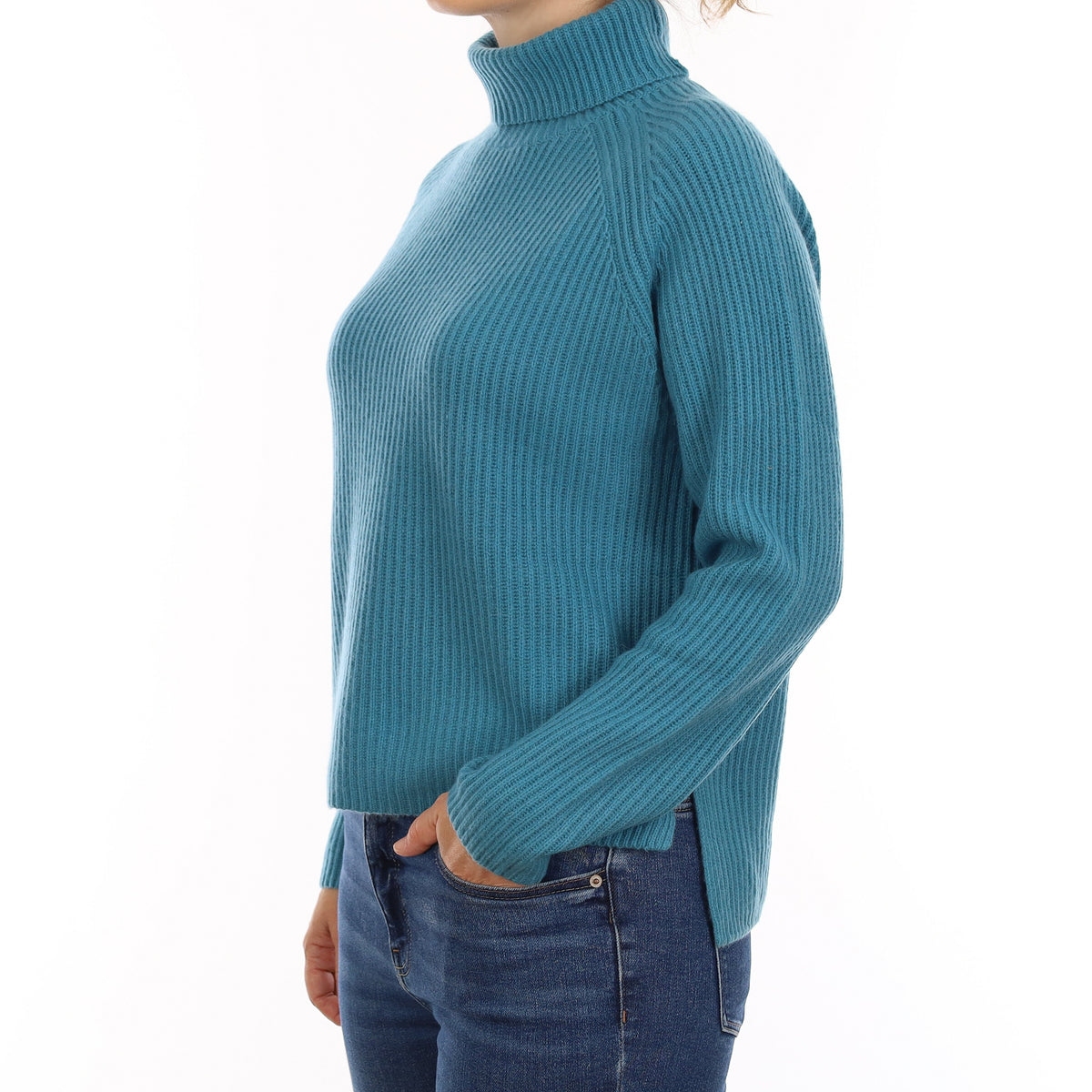 Brand New Island Blue Rib Cashmere Slouchy Turtleneck Jumper Small