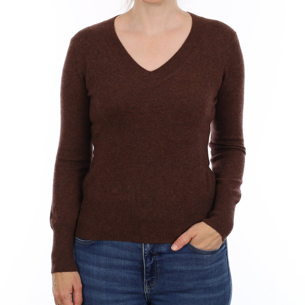 Neiman Marcus Russet Brown Cashmere V Neck Jumper Small