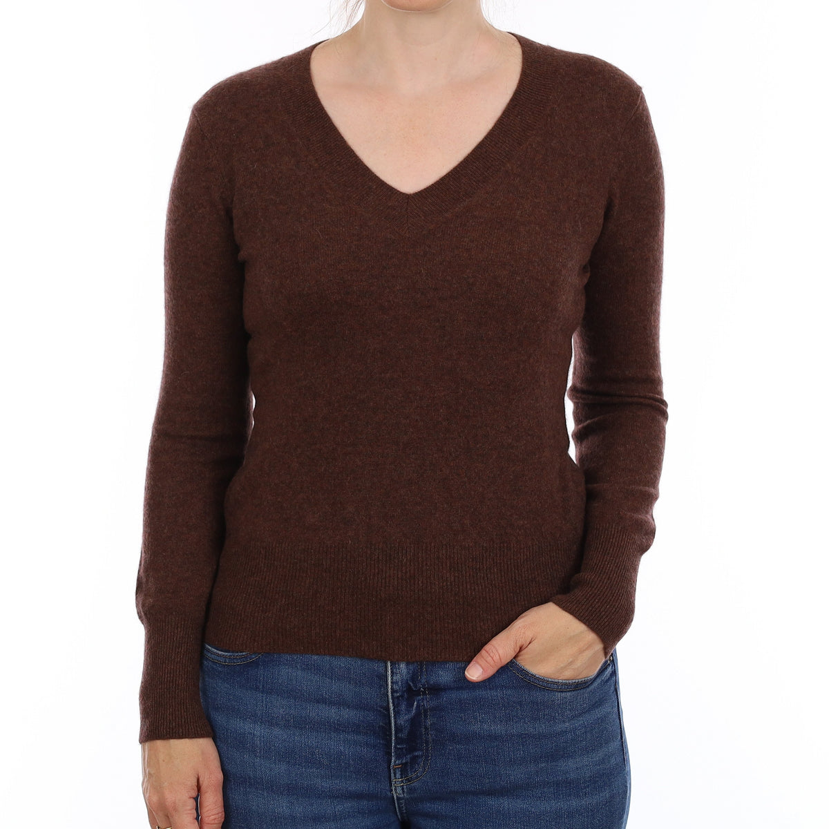 Neiman Marcus Russet Brown Cashmere V Neck Jumper Small