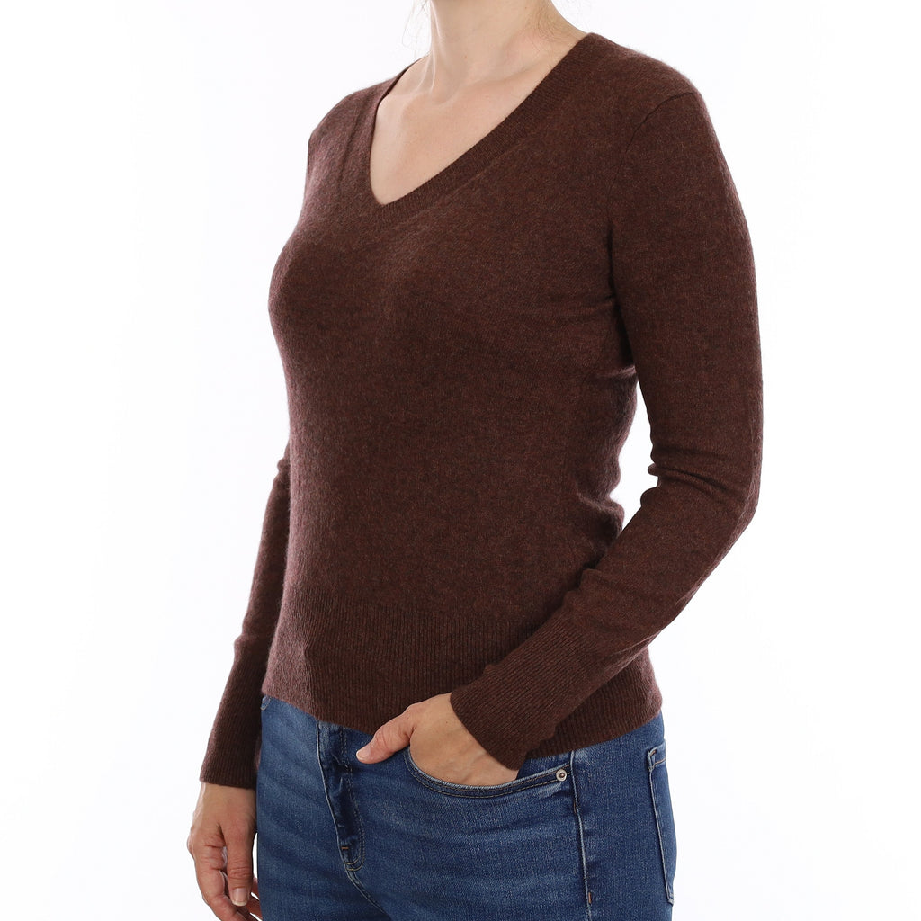 Neiman Marcus Russet Brown Cashmere V Neck Jumper Small