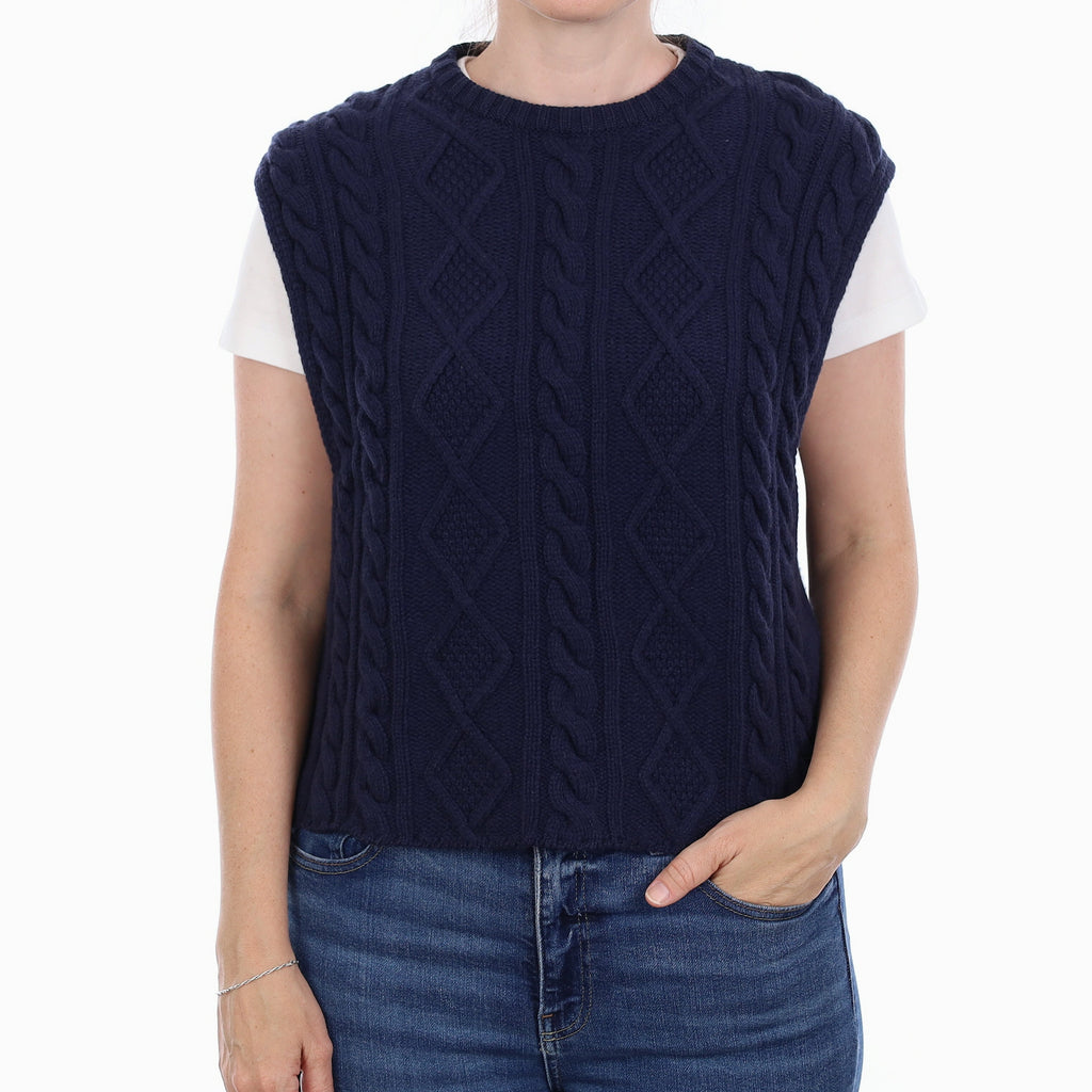 Brand New Scottish Navy Chunky Cable Cashmere Tank Top Small