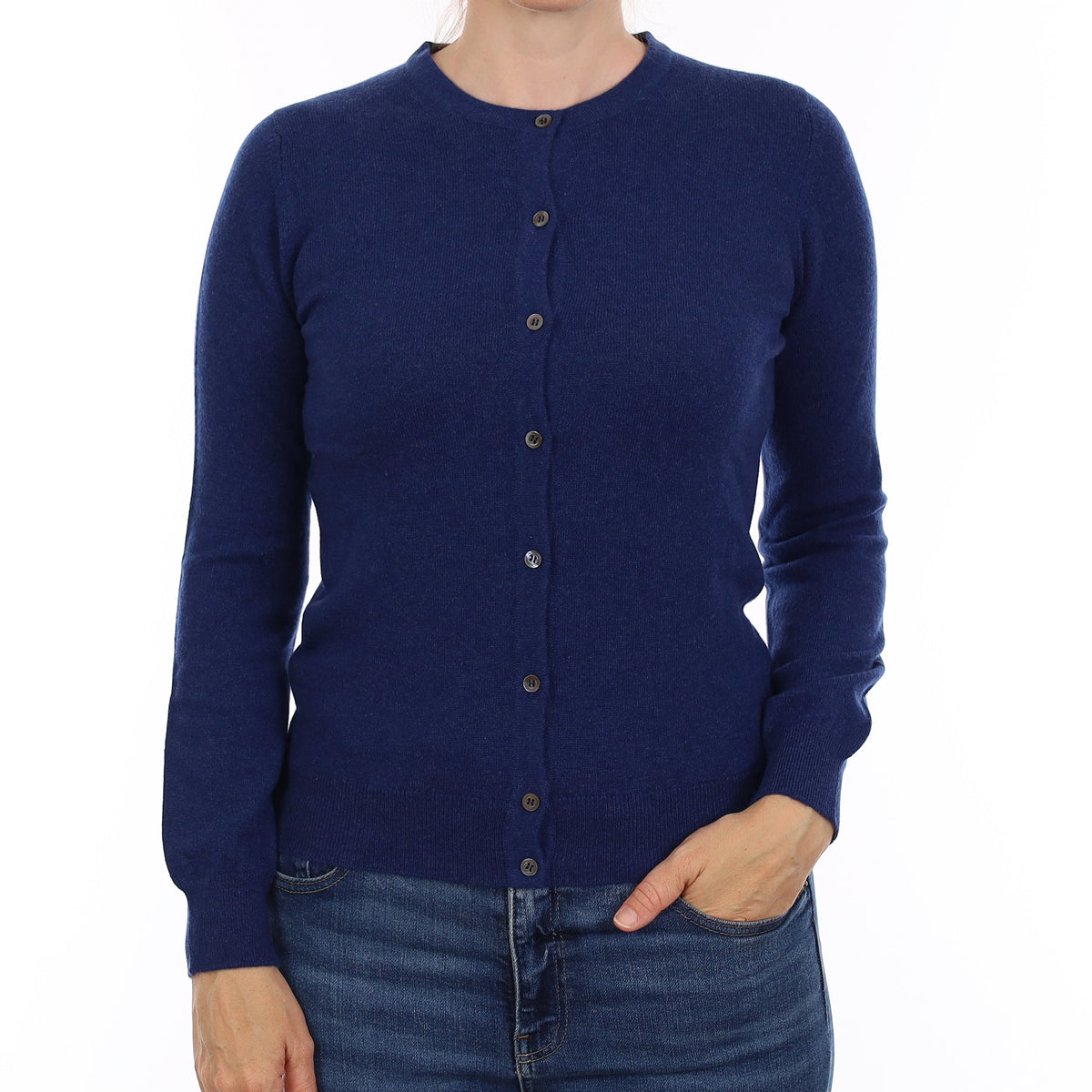 Brand New Scottish French Navy Cashmere Crew Neck Cardigan Small