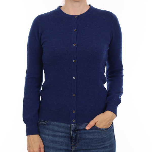 Brand New Scottish French Navy Cashmere Crew Neck Cardigan Small