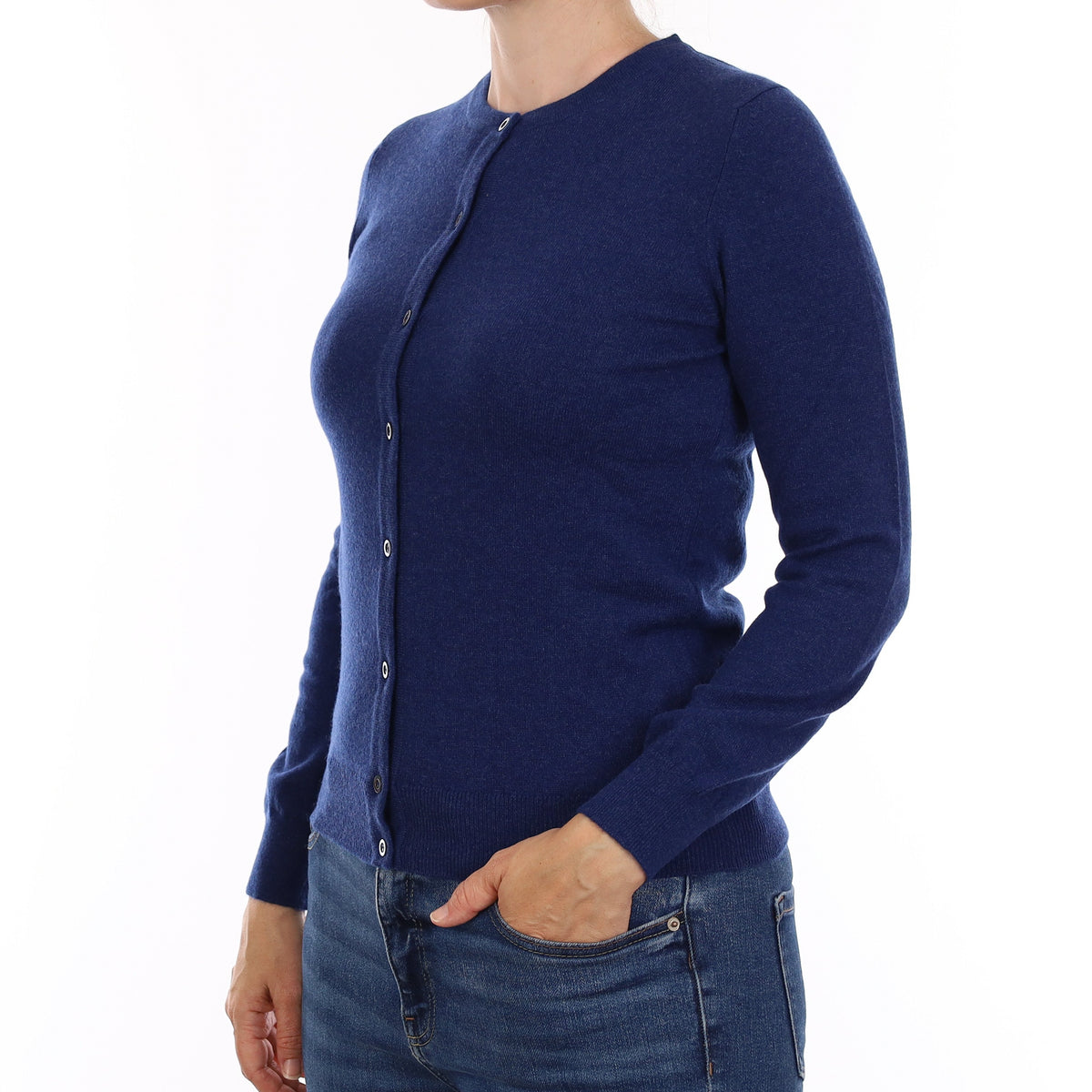 Brand New Scottish French Navy Cashmere Crew Neck Cardigan Small