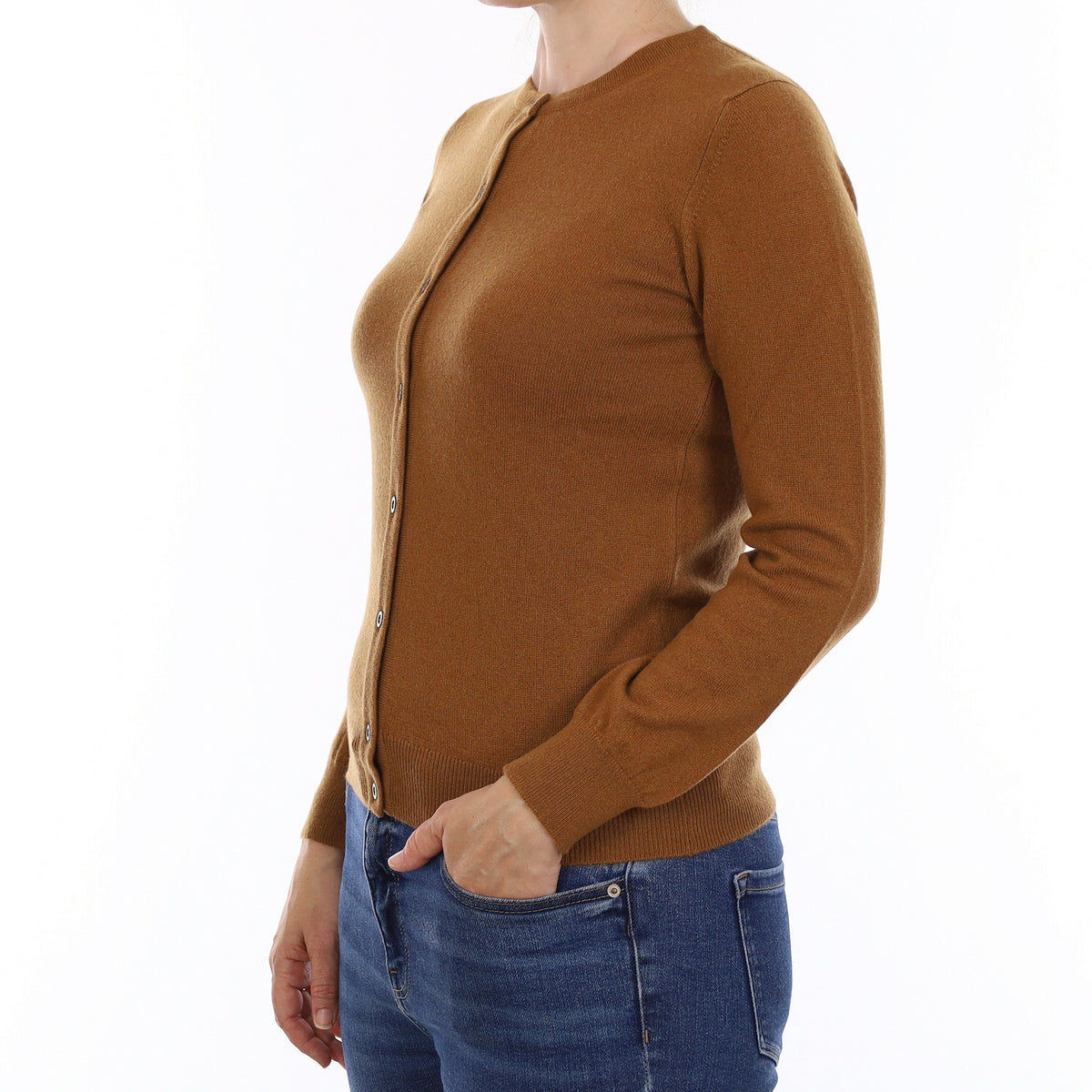 Brand New Scottish Cinnamon Brown Cashmere Crew Neck Cardigan Small