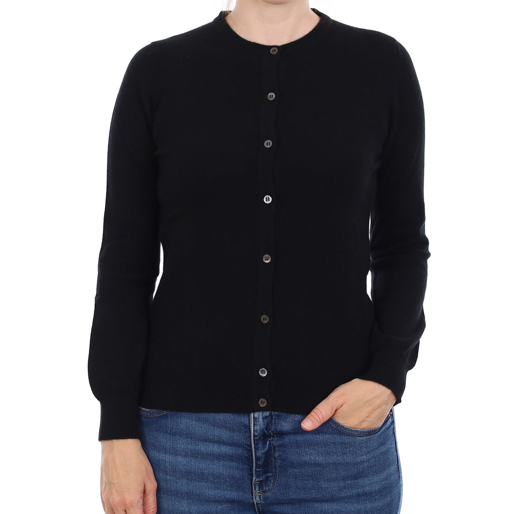 Brand New Scottish Black Cashmere Crew Neck Cardigan Small