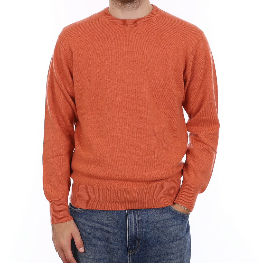 Men's Brand New Scottish Sunset Orange Cashmere Crew Neck Jumper Medium