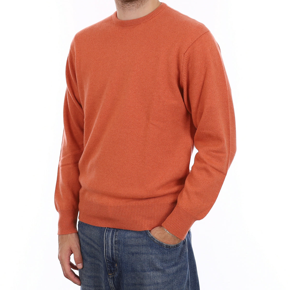 Men's Brand New Scottish Sunset Orange Cashmere Crew Neck Jumper Medium