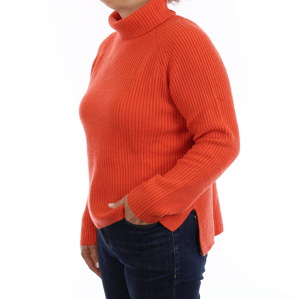 Brand New Flame Orange Chunky Cashmere Slouchy Polo Neck Jumper Small