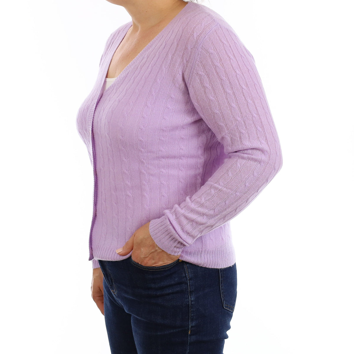 Brand New Lavender Cable Cashmere V Neck Cardigan Medium