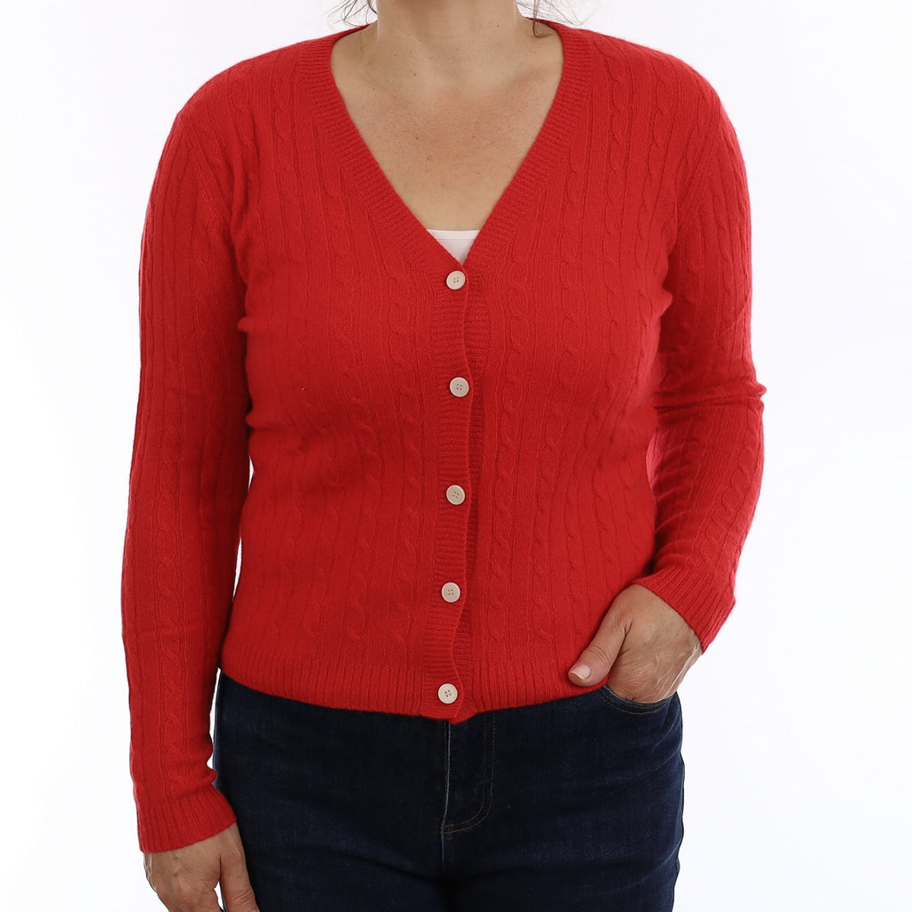Brand New Spanish Red Cable Cashmere V Neck Cardigan Medium