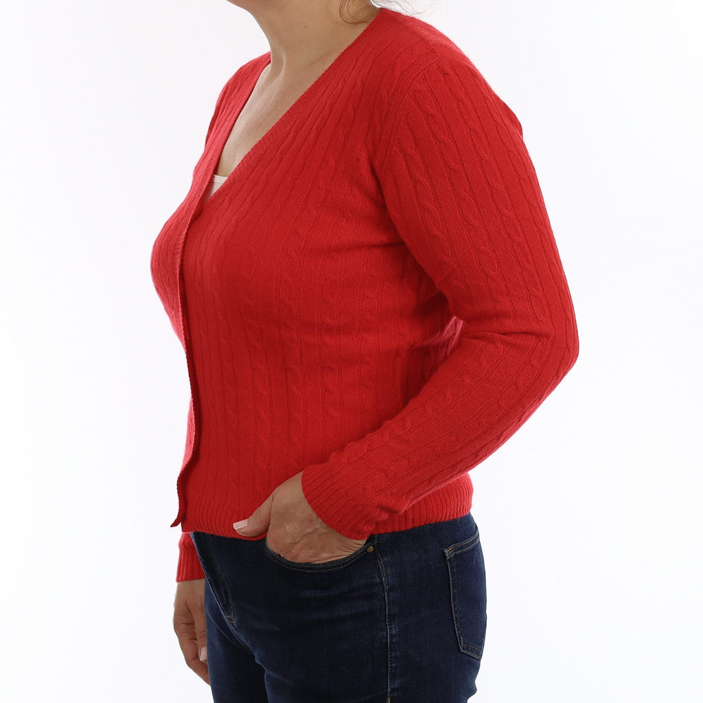 Brand New Spanish Red Cable Cashmere V Neck Cardigan Medium