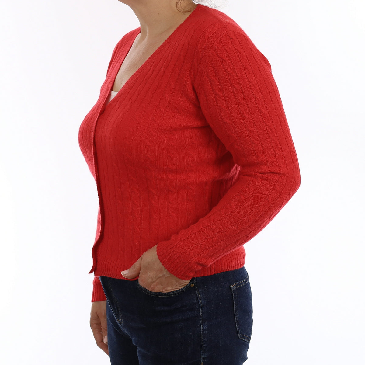 Brand New Spanish Red Cable Cashmere V Neck Cardigan Medium